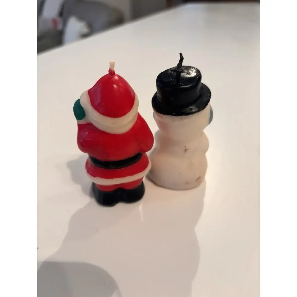 70's Snowman Santa Christmas Candle Lot Holiday Decor Kitsch Vintage 3 inch